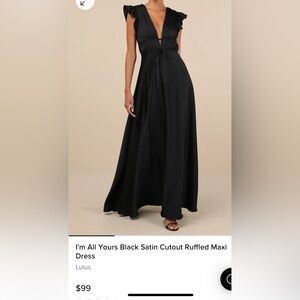 Lulus I’m all yours black satin cutout ruffled maxi dress